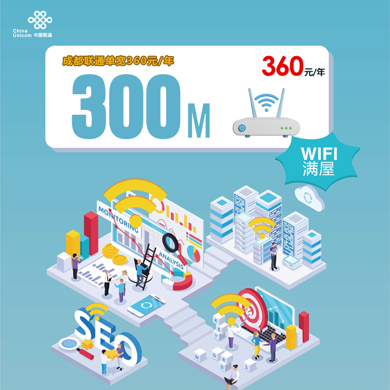 成都联通单宽300M/年360元